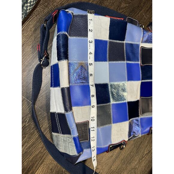 Pierotucci Fortunata Made In Italy Blue Leather Patchwork Tote Bag Purse - Picture 14 of 16